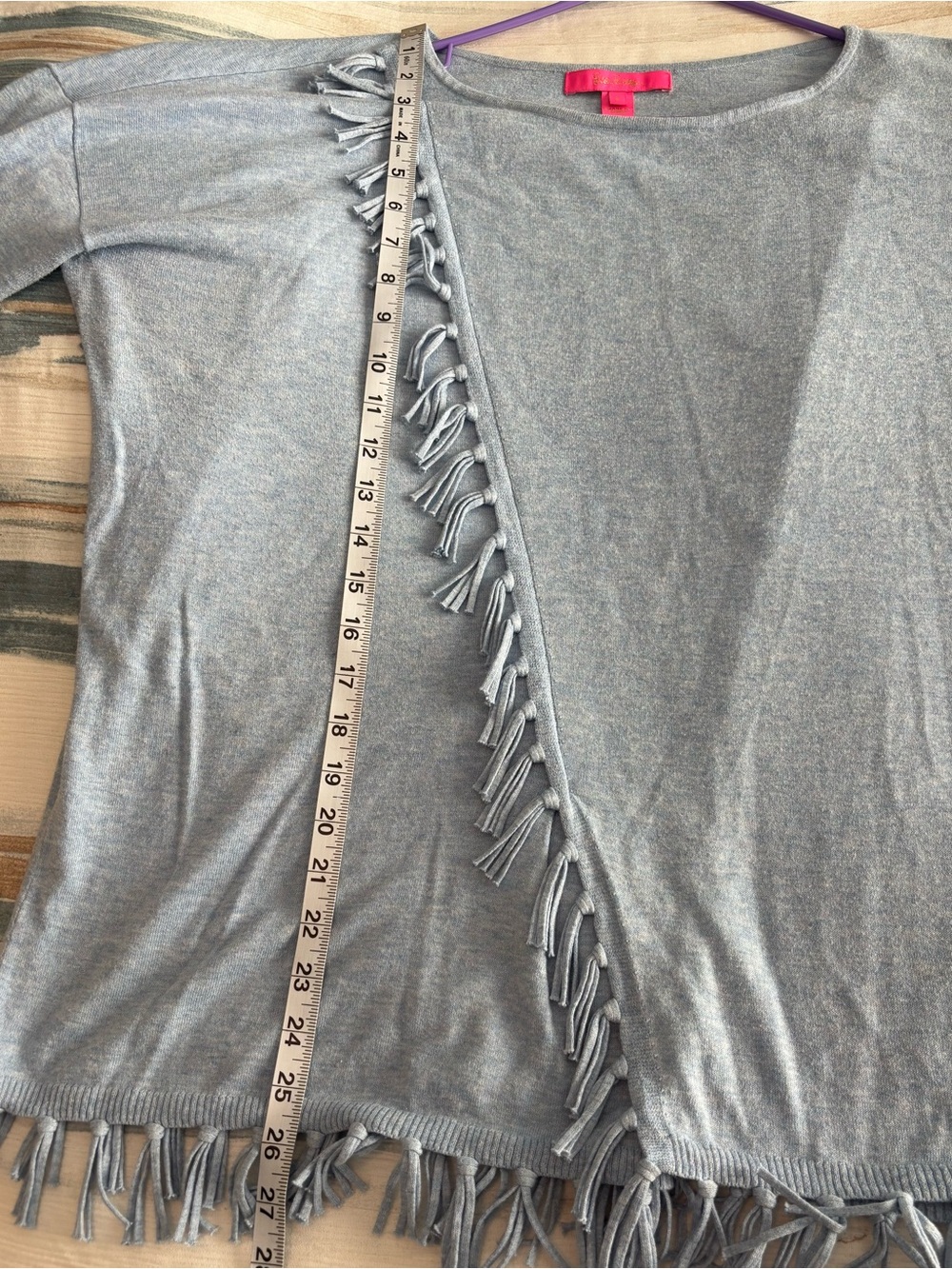 Lilly Pulitzer Emberly Sweater Light Blue Fringe Boxy Size Large VGUC! - Picture 6 of 6